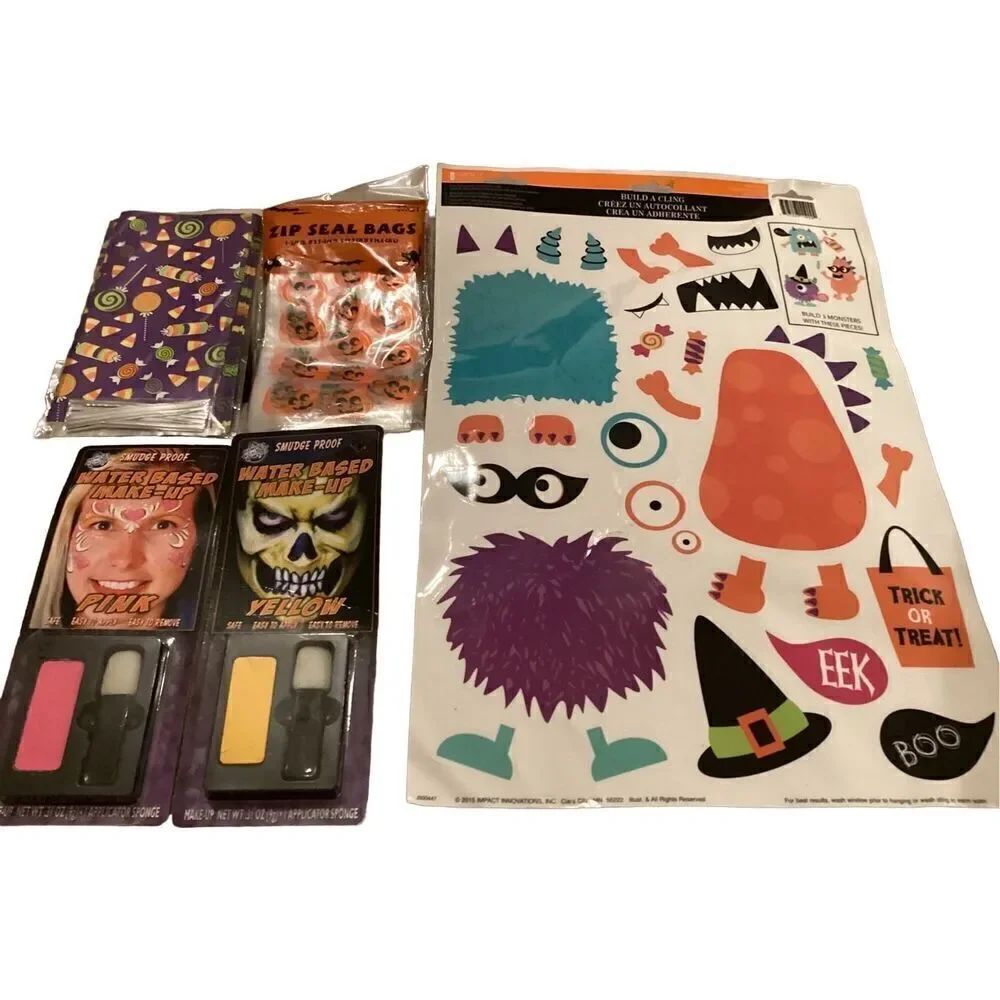 Bundle Of Halloween Makeup And Treat Bags Monster Cling Ons